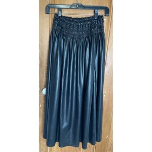 Self-Portrait Vegan Leather Black A-Line Midi Skirt